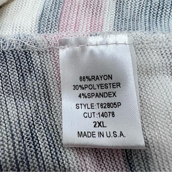 Oddy Pink Gray White Multi Stripe Relaxed Fit 3/4 Sleeve Top 2XL NWT Lightweight - Picture 7 of 11